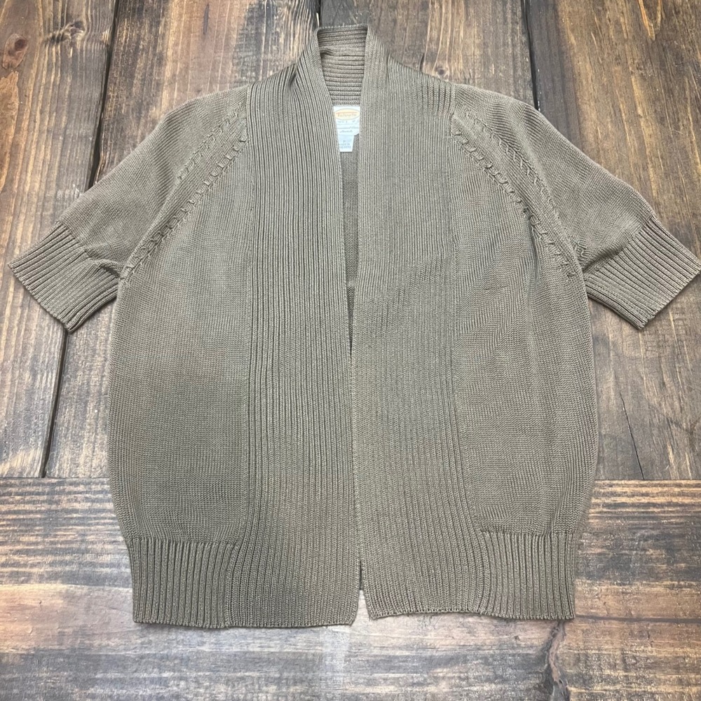 Talbots Petites Knit Cardigan‎ Sweater Short Sleeve Brown Mercerized Cotton